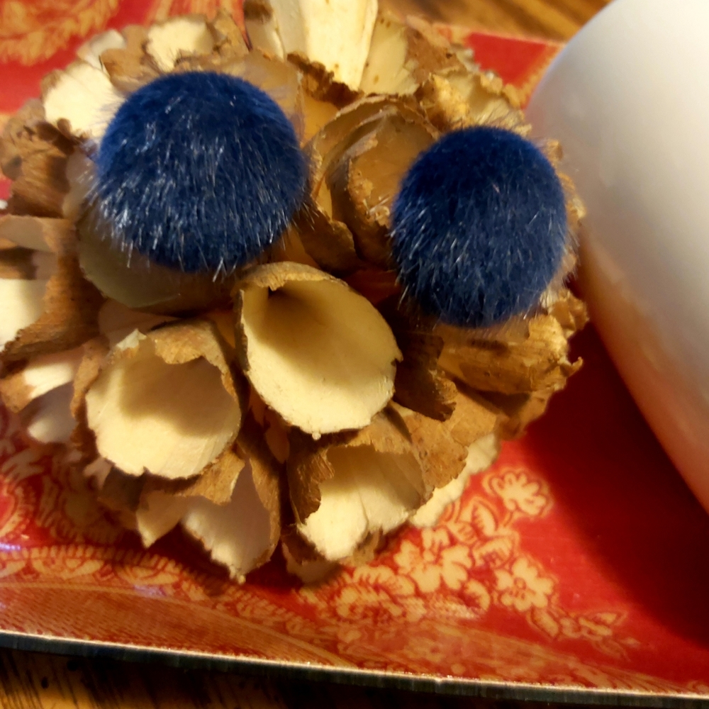 Cute Fuzzy Navy Blue Earrings
